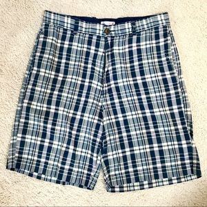Vintage J Crew Men’s Madras Navy and White Shorts